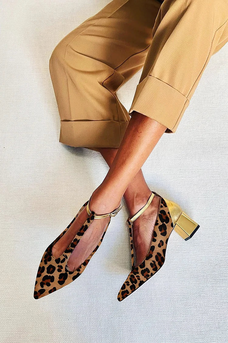 talons épais en cuir PU imprimé à boucle et bout effilé.