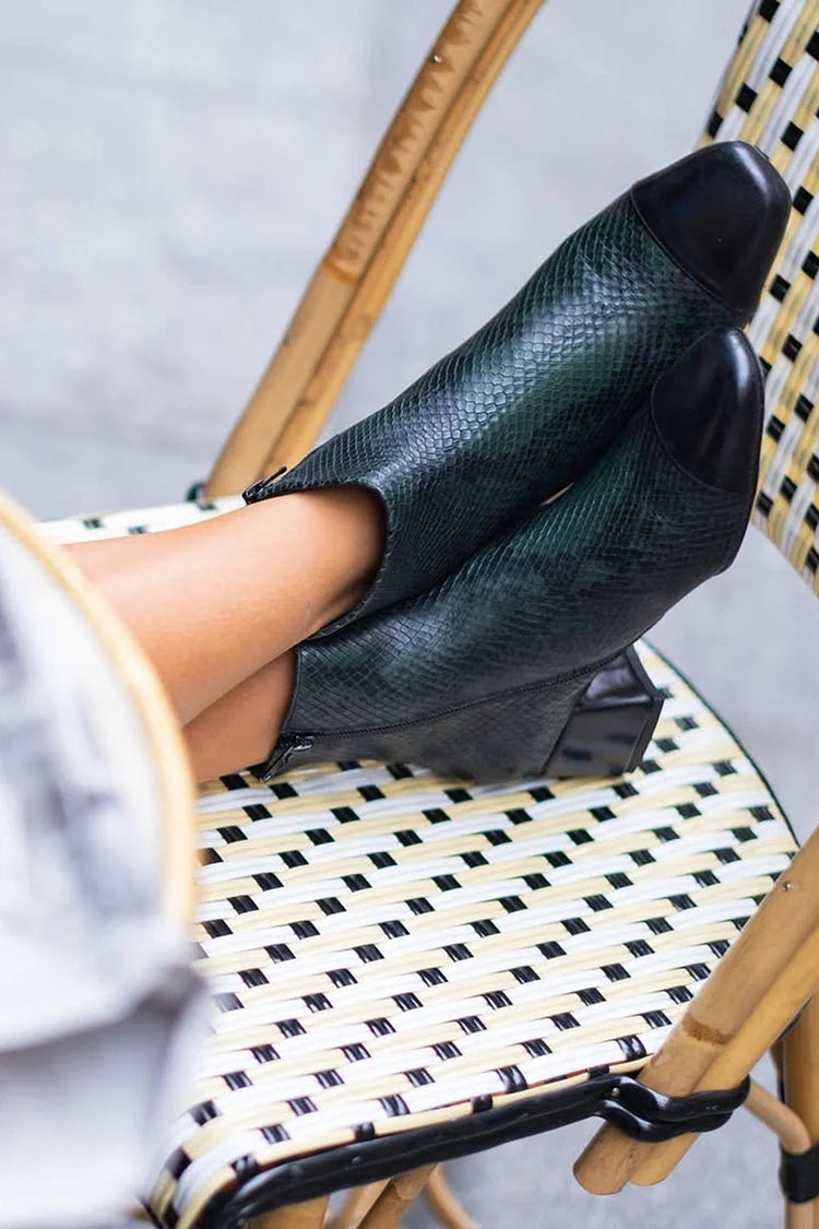 Ghislaine | Bottes Vert Foncé Effet Serpent à Bout Carré