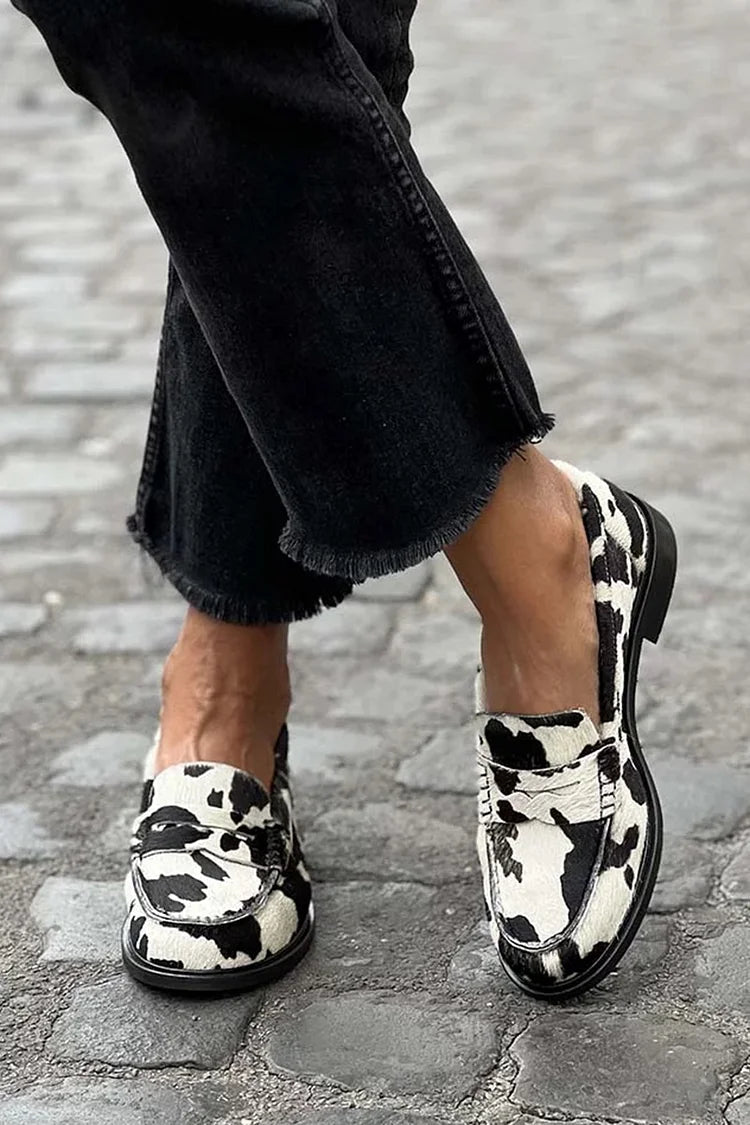 Héloïse | Mocassins Bout Rond Patchwork Imprimé Vache