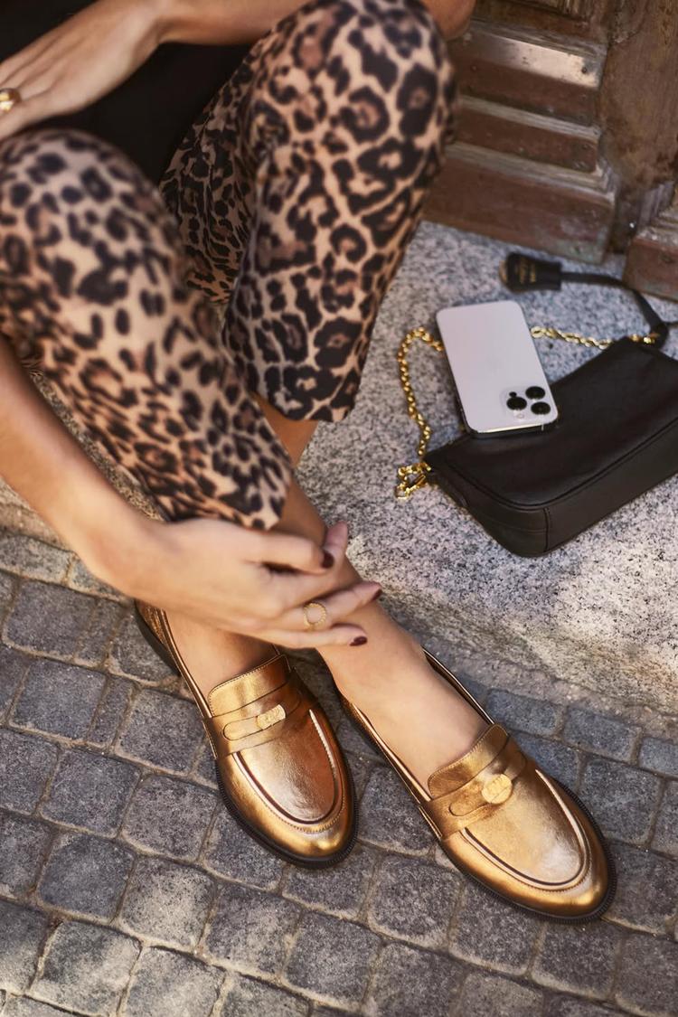 Louise | Mocassins Dorés Métallisés Patchwork