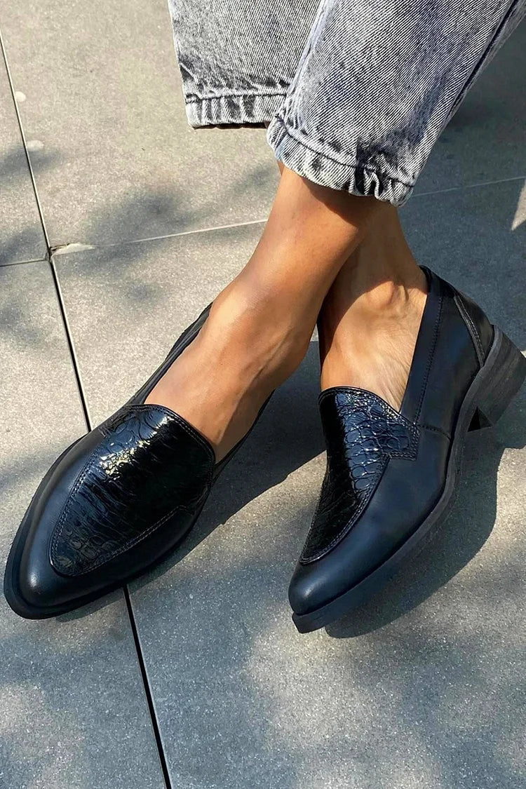 Daphné | Mocassins Pointus Noirs Effet Croco