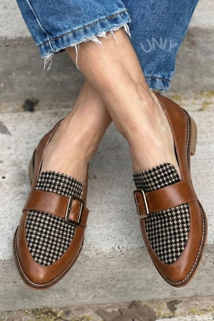 Flore | Mocassins Marron Pied-de-Poule à Boucle