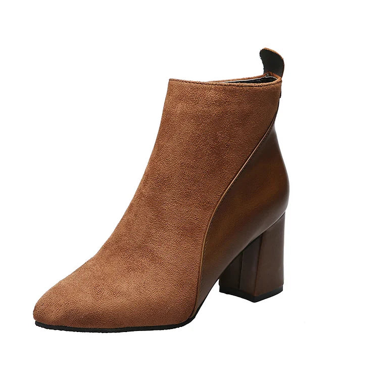 Bottines pointues chunky patchwork avec zip