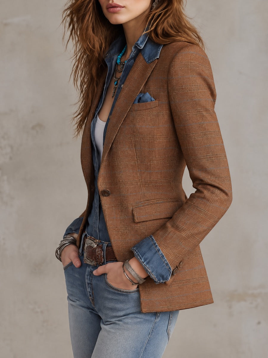 Clothilde | Blazer Ajusté à Carreaux Rouille