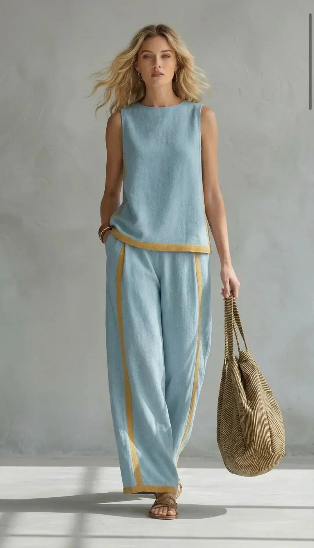 Ursula – Ensemble gilet et pantalon chic-décontracté à finitions bicolores