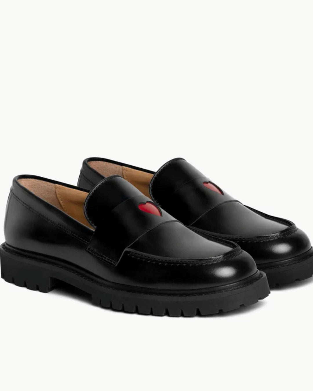 Maxime | Mocassins Vernis Noirs à Plateforme et Cœur Rouge