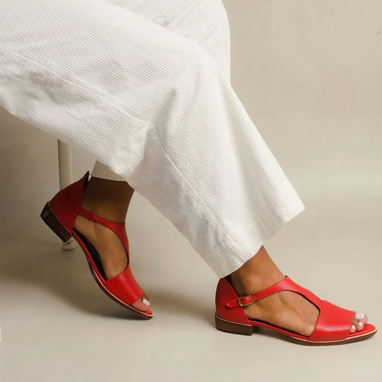 Sandales pointues peep toe à découpes décontractées avec bride en T