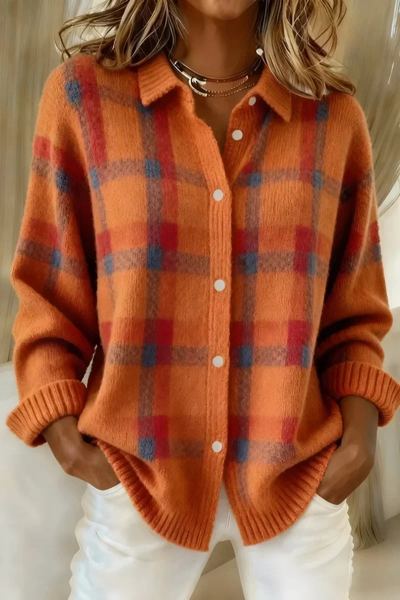 Prisca | Cardigan en Maille à Carreaux à Boutons