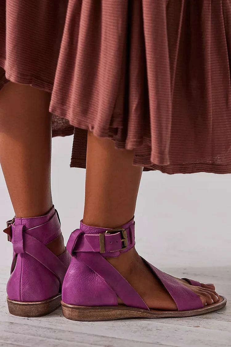 Sandales Violettes à Bride à la Cheville, Boucle et Anneau d'Orteil.