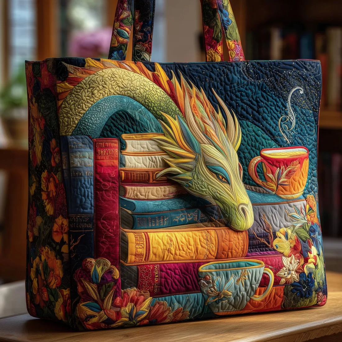 Ottavia | Sac Matelassé Dragon parmi Livres et Tasses