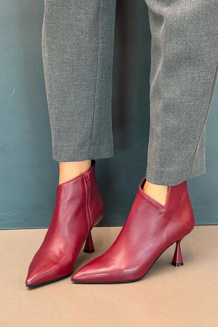 Évelyne | Bottes Bordeaux Pointues à Talon Sculpté et Zip