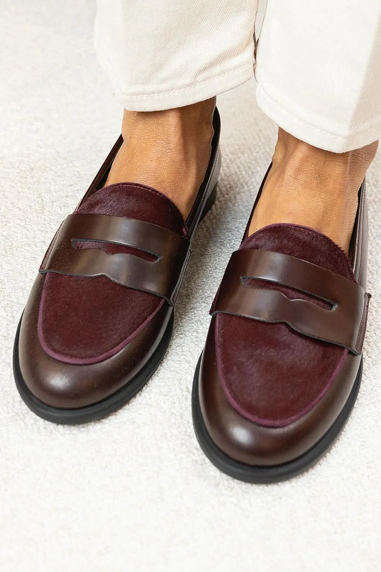 Camille | Mocassins Bout Rond Patchwork Bordeaux