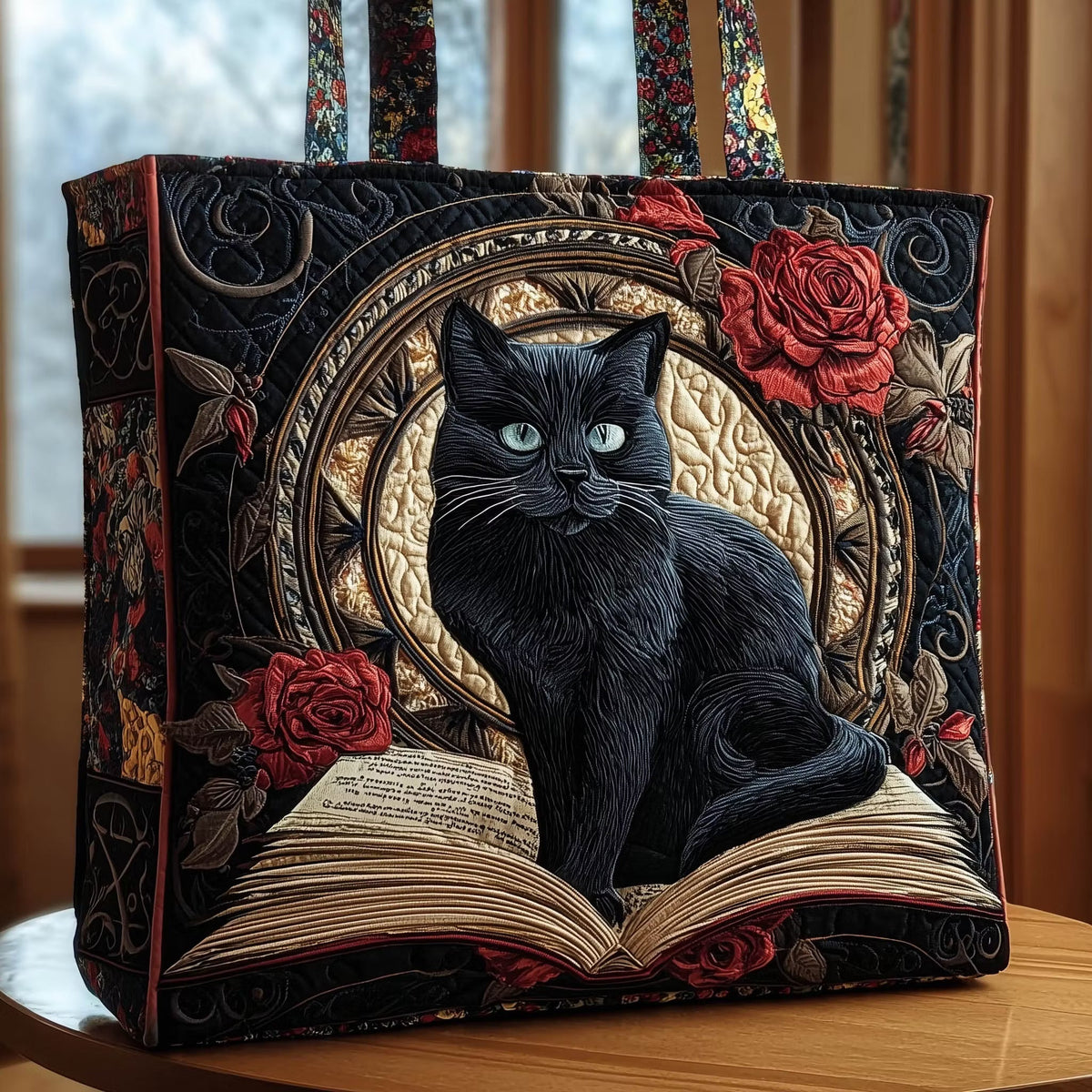 Loredana | Sac Matelassé Chat Noir aux Roses