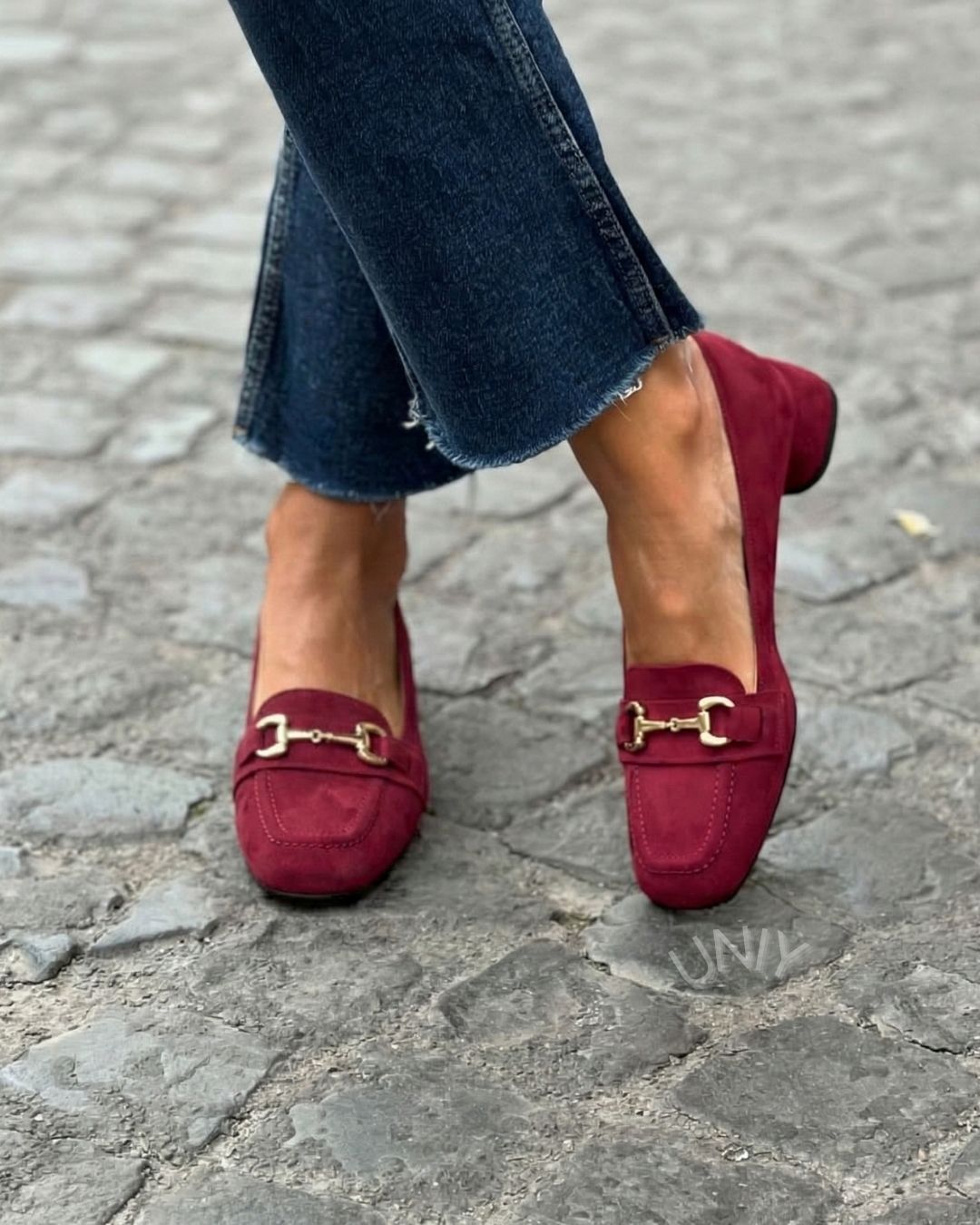 Lucienne | Mocassins en Suédine Bordeaux à Mors et Bout Carré
