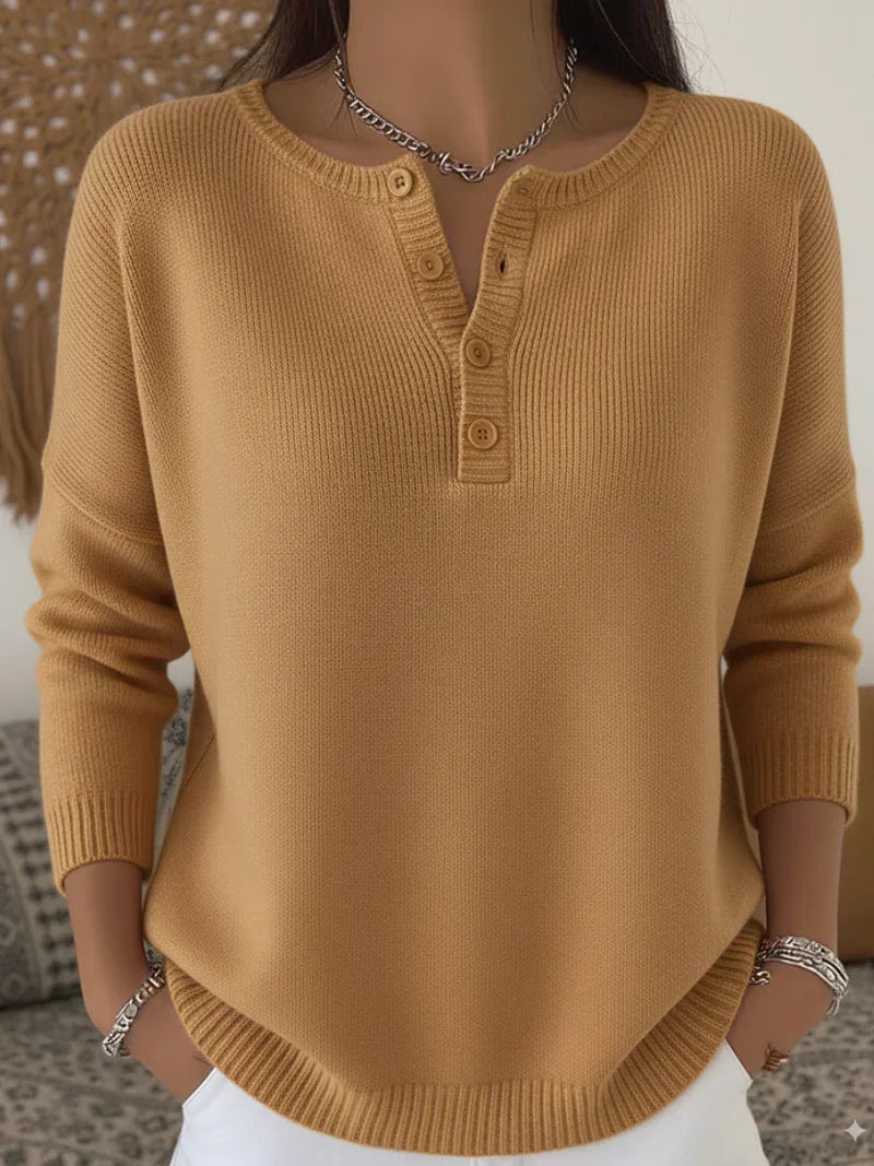 Ottavia | Pull Henley Vert Olive à Boutons