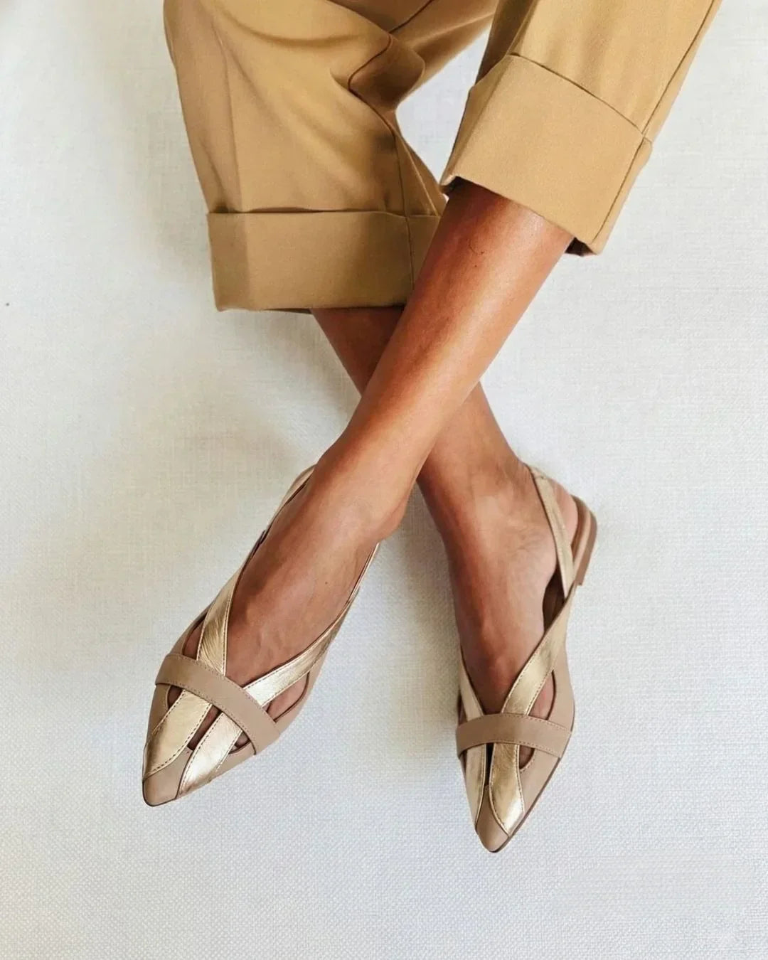 Ballerines pointues slingback color block chic Or