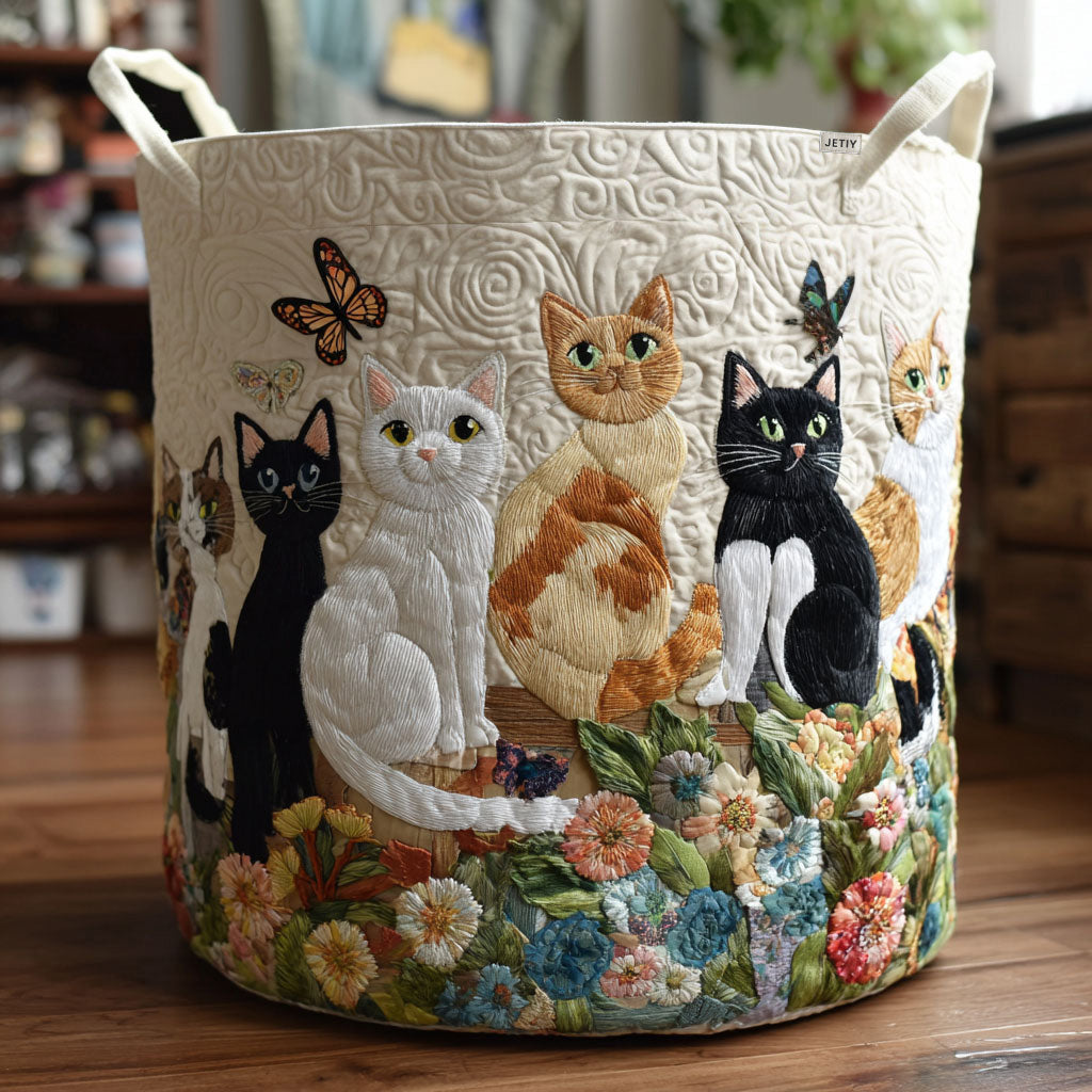 Chats au Jardin | Panier à Linge Fait Main
