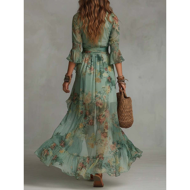 Celeste | Robe Portefeuille Fleurie à Ruchés