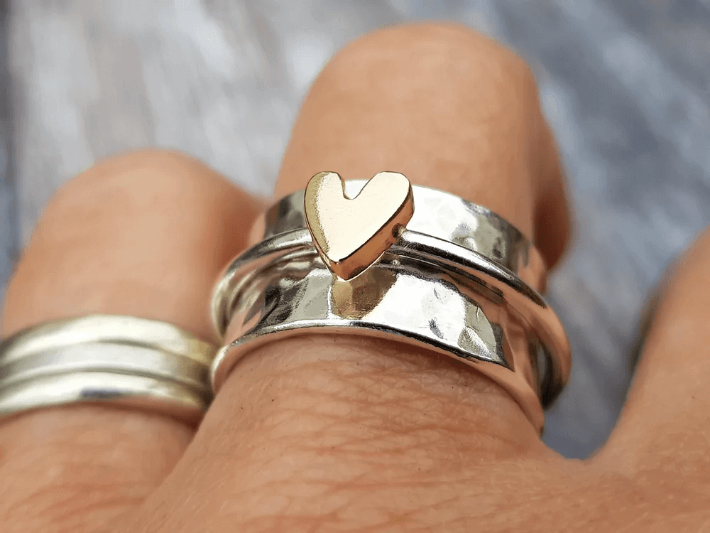 Stella | Bague en Argent à Cœur Doré