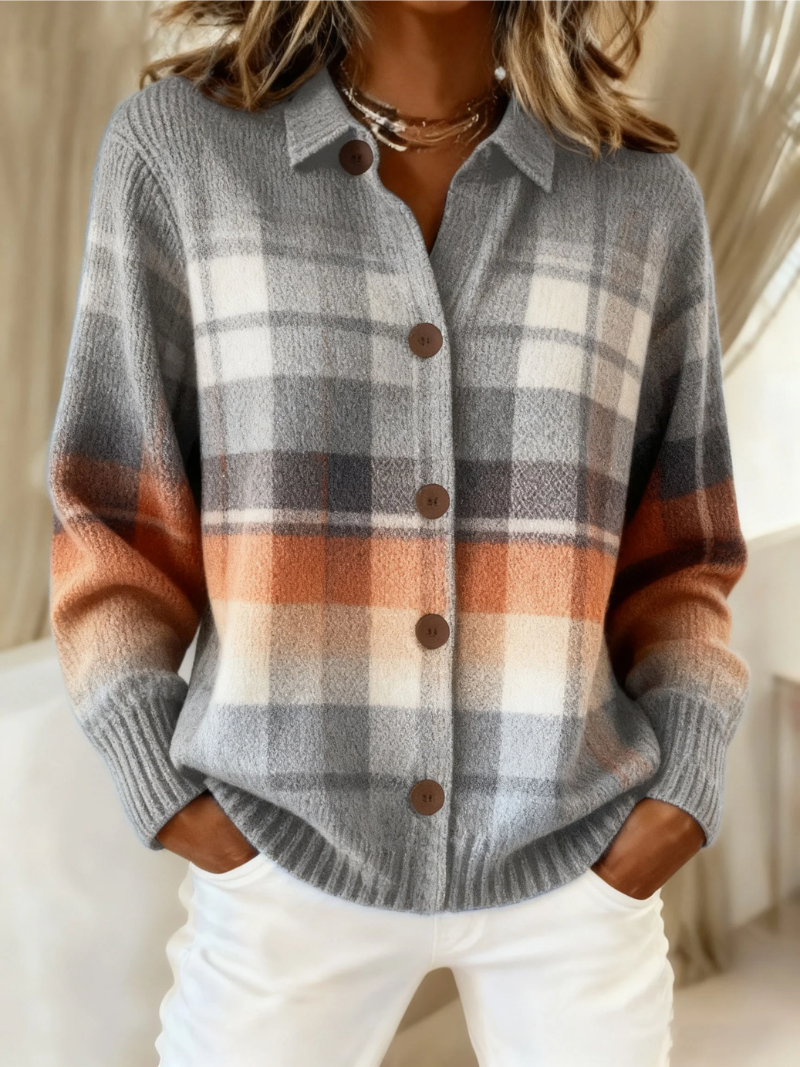 Nadia | Cardigan à Carreaux Dégradé Chaud