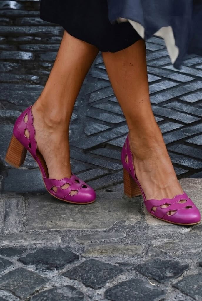 Talons bloc chunky festonnés à découpes Cuir en cuir