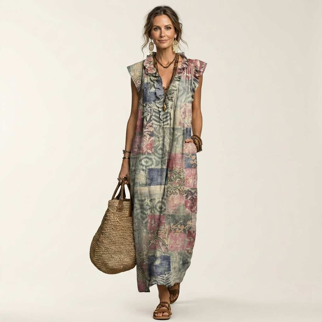 Vanda | Robe Longue à Volants et Col en V