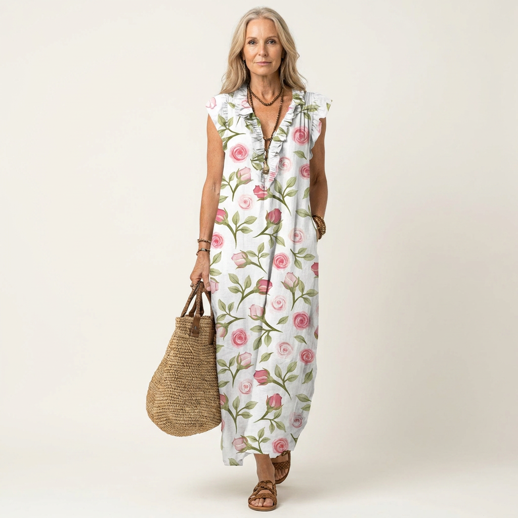 Teresa | Robe Longue à Volants et Col en V