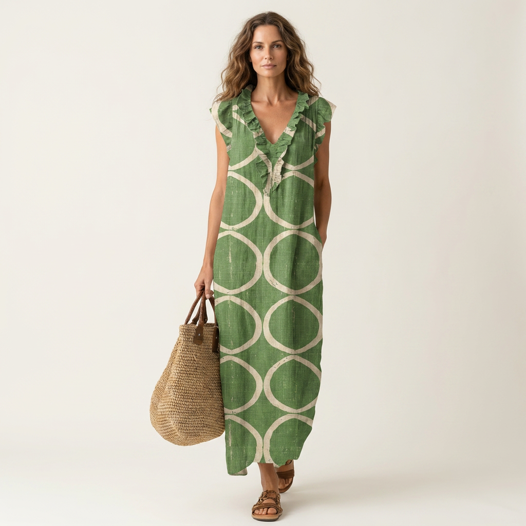 Nunzia | Robe Longue à Volants et Col en V