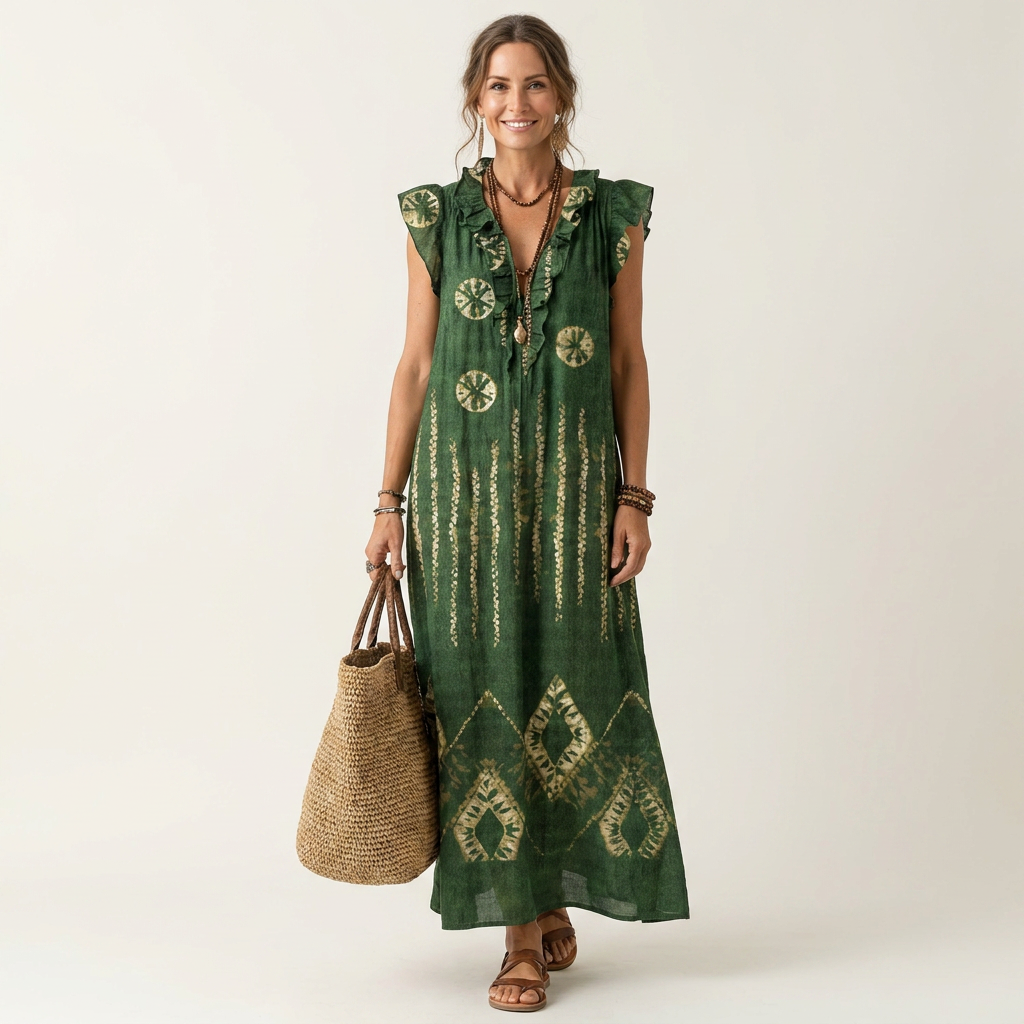 Gianna | Robe Longue à Volants et Col en V
