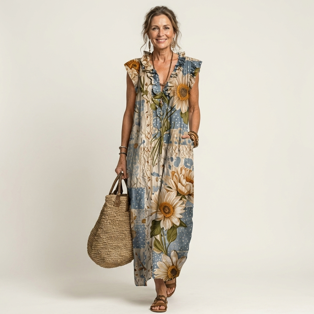 Lidia | Robe Longue à Volants et Col en V