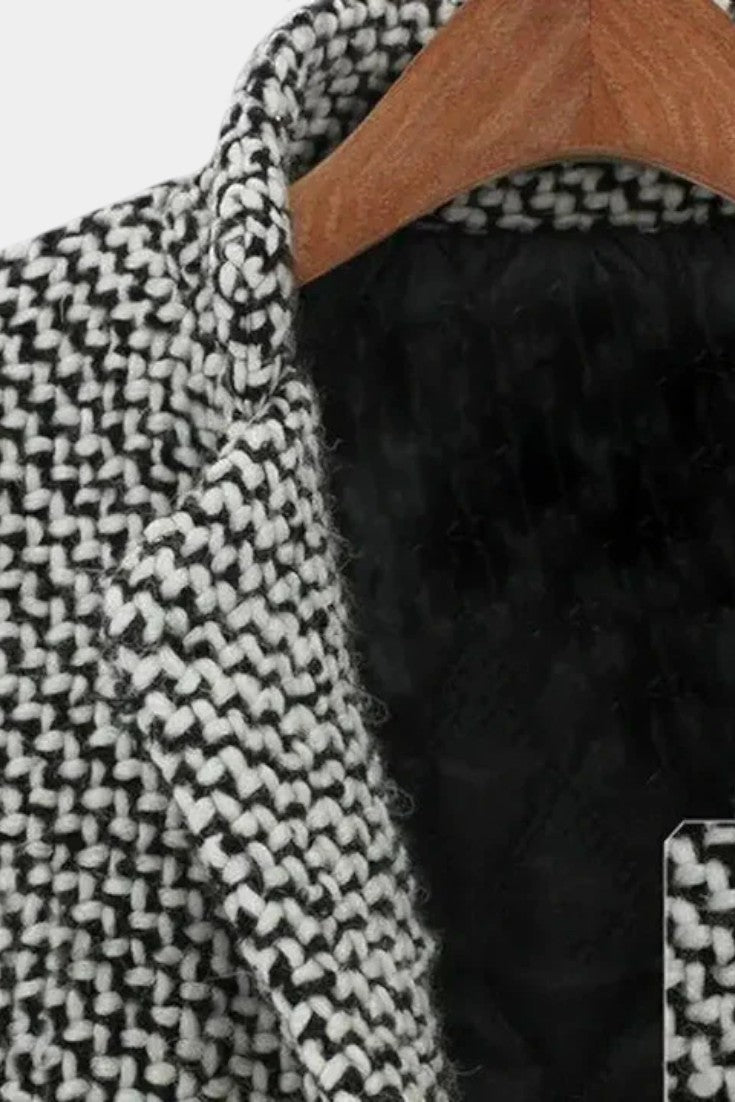 Snezhana | Manteau Long à Motif Pied-de-Poule Élégant