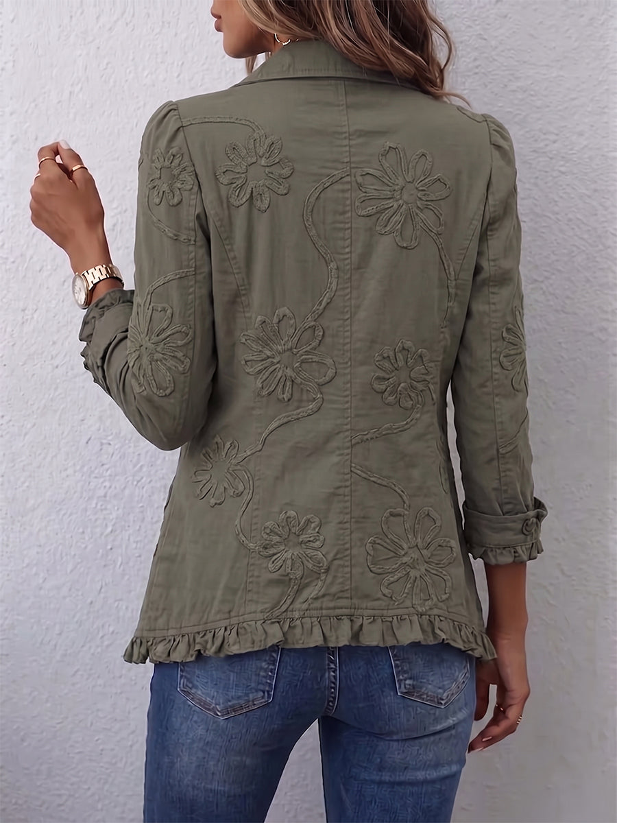 Alessandra | Veste Bohème Chic à Broderie Florale et Finitions Froncées