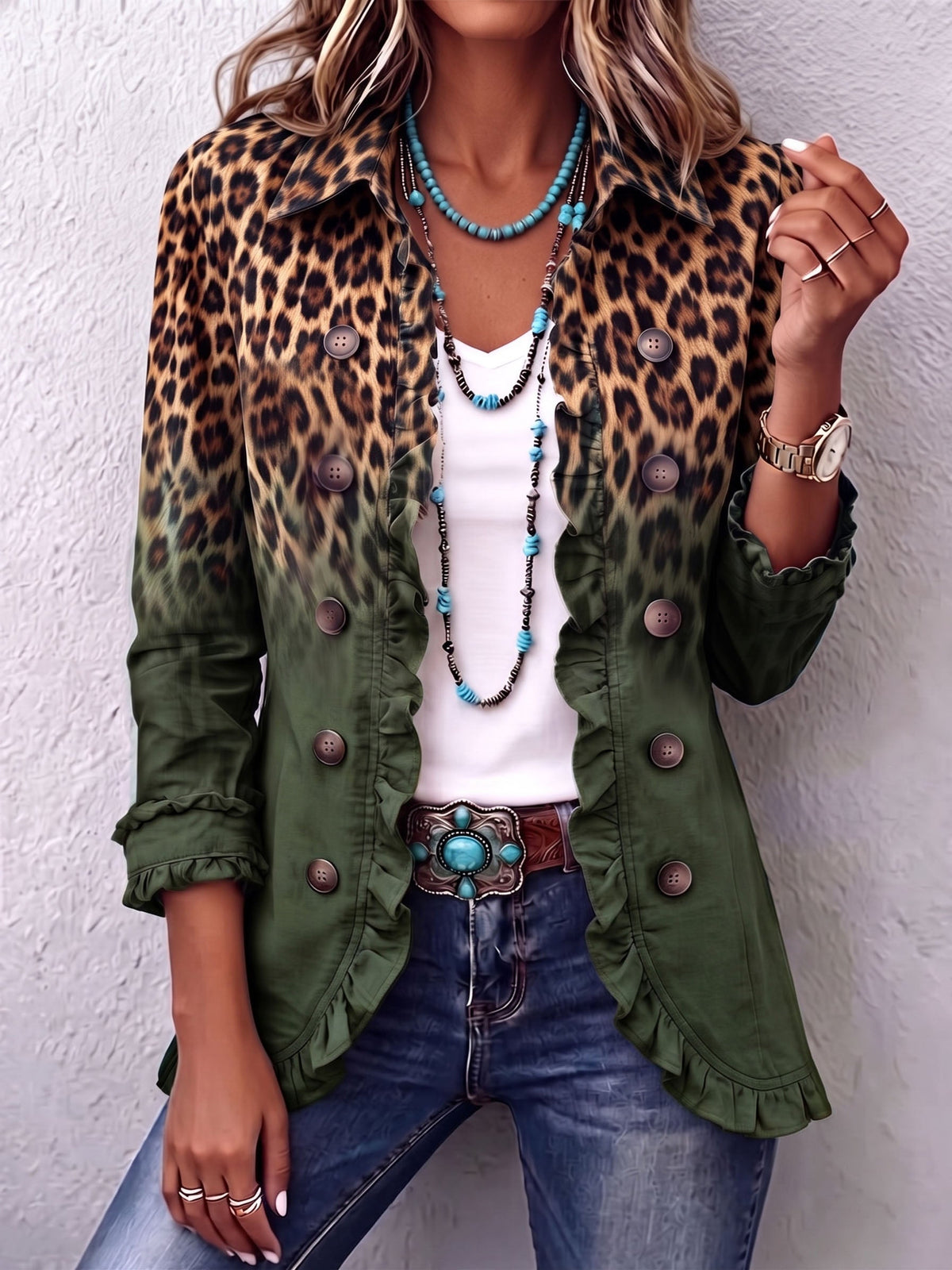 Beatrice | Blazer Léopard Ombré à Volants