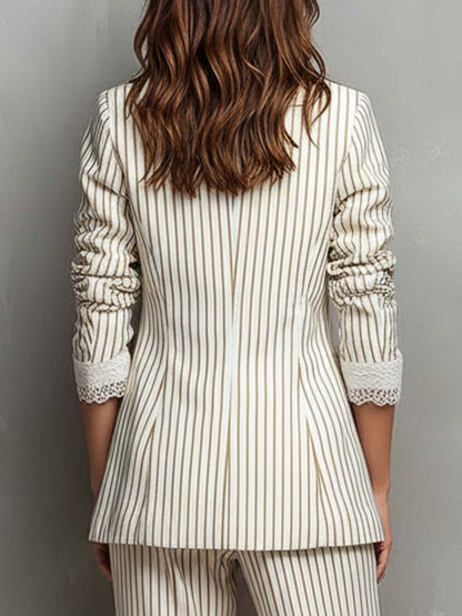 Bertille | Blazer Rayé à Manches Courtes et Dentelle