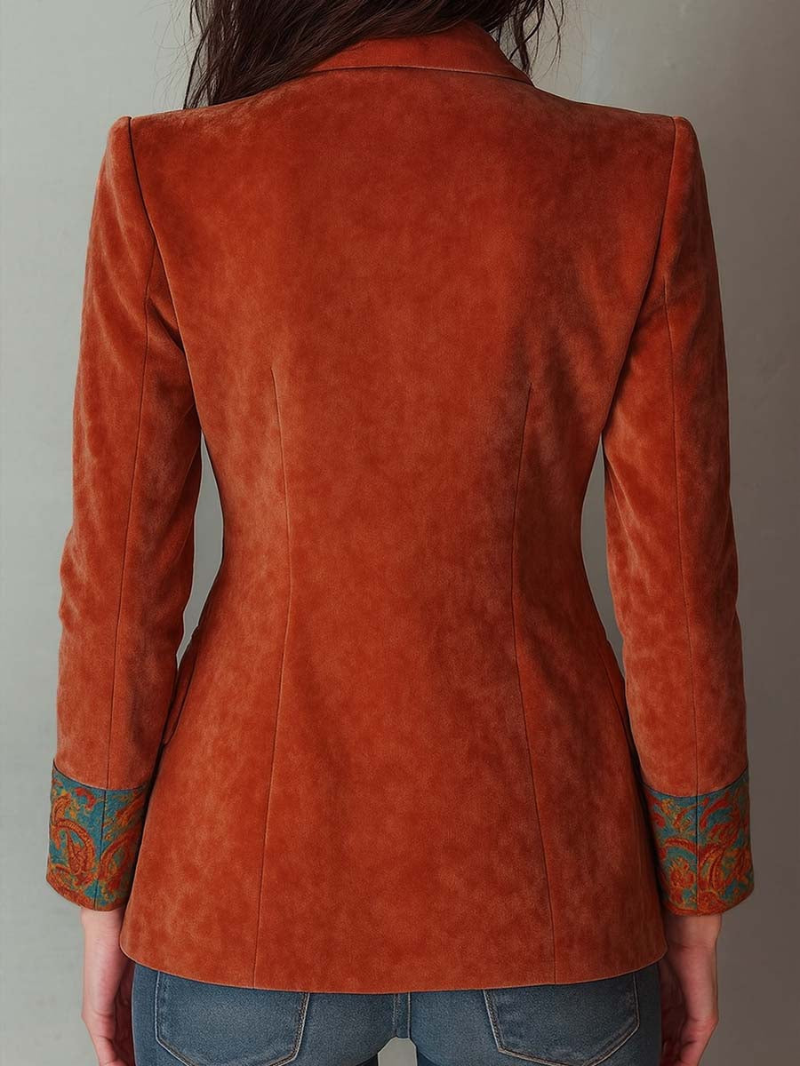 Ermeline | Blazer en Velours Imprimé à Contraste de Couleurs