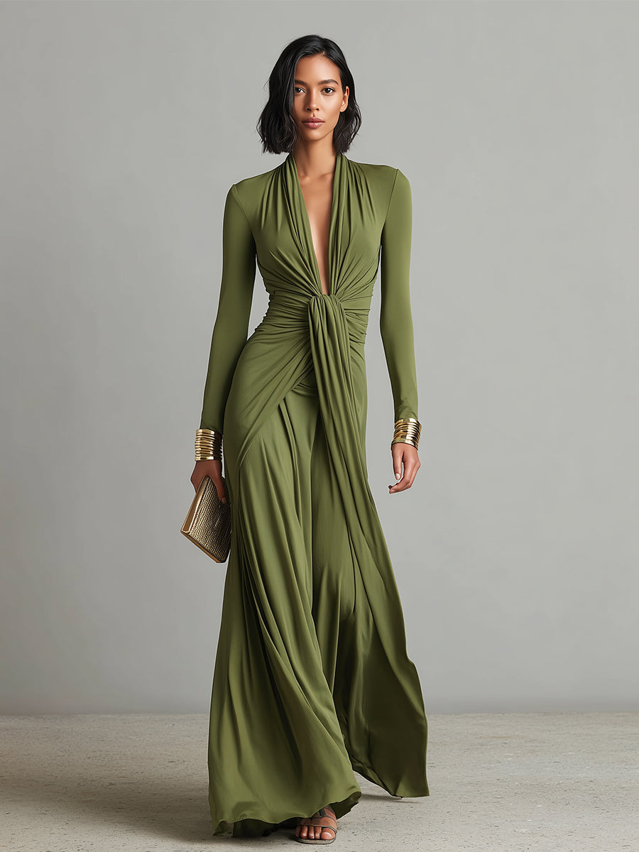 Valentina · Robe longue à col en V et détails volantés