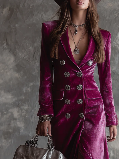 Ysaline | Blazer Long en Velours Boutonné