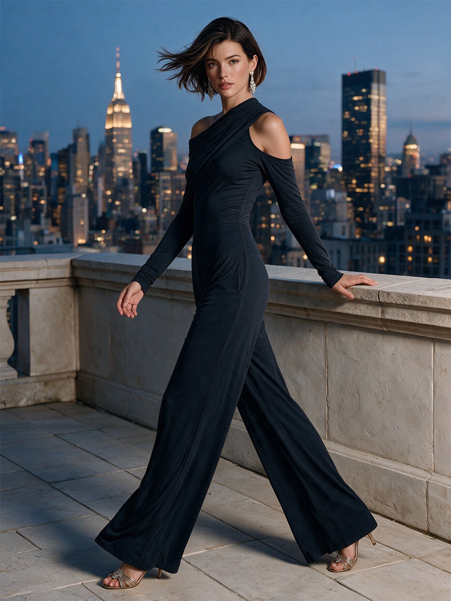 Raffaella | Combinaison de Soirée Noire Asymétrique