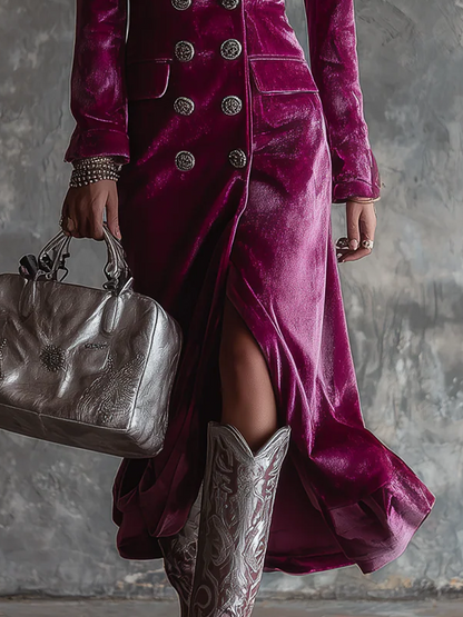 Ysaline | Blazer Long en Velours Boutonné