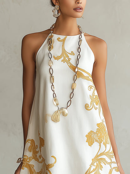 Héloïse | Mini Robe en Dentelle Blanche à Motifs Dorés