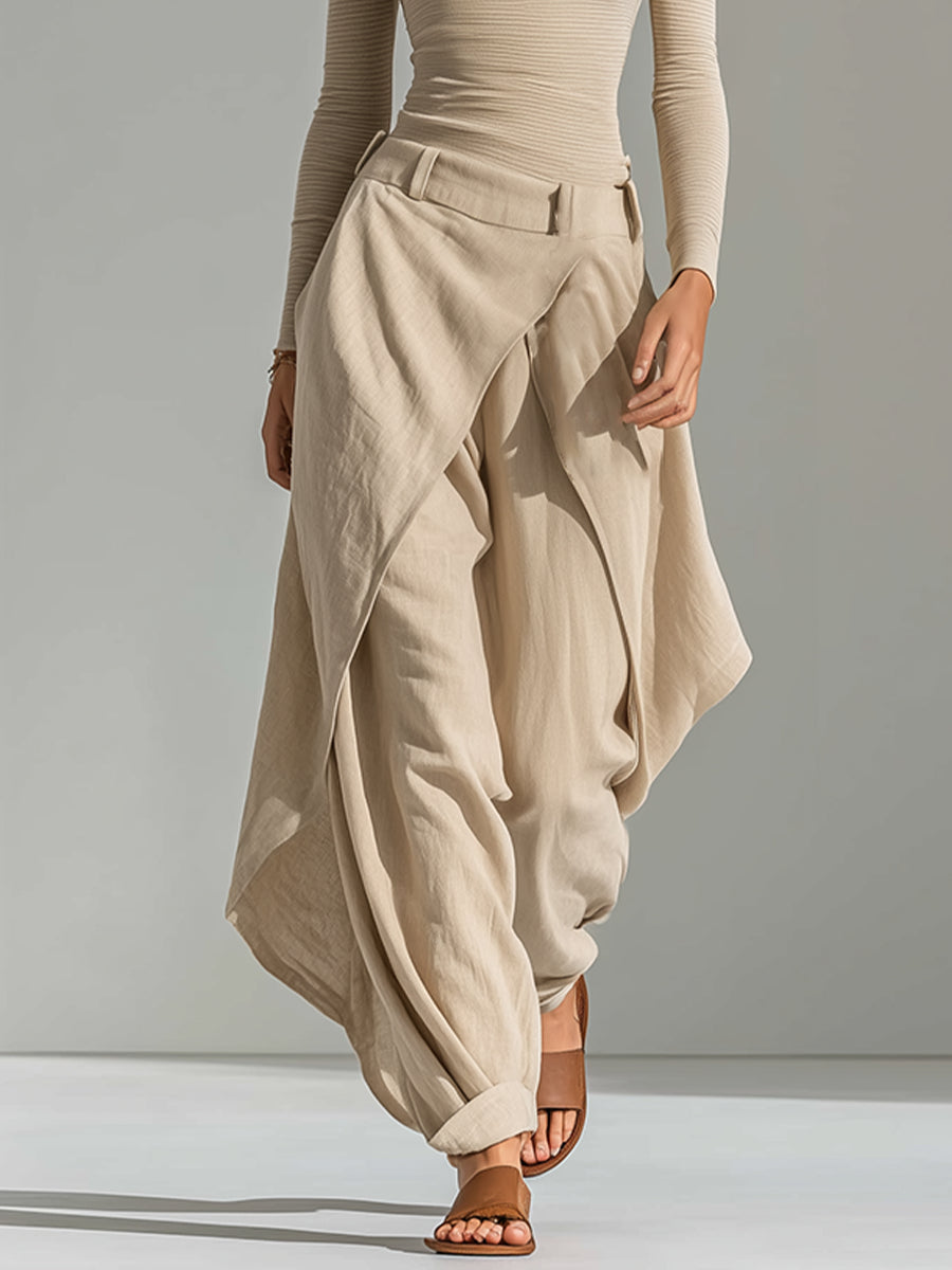 Giuliana | Ensemble Top Col Bateau et Pantalon Large Beige
