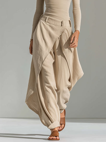 Giuliana | Ensemble Top Col Bateau et Pantalon Large Beige