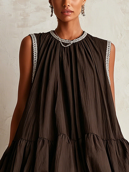 Colette | Mini Robe Sans Manches Marron à Ourlet Évasé