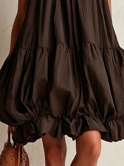 Colette | Mini Robe Sans Manches Marron à Ourlet Évasé