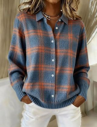 Ginevra | Cardigan à Carreaux Orange à Boutons