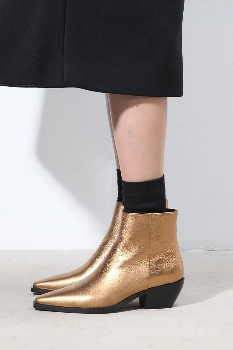 Clotilde | Bottines Dorées Métallisées à Bout Pointu