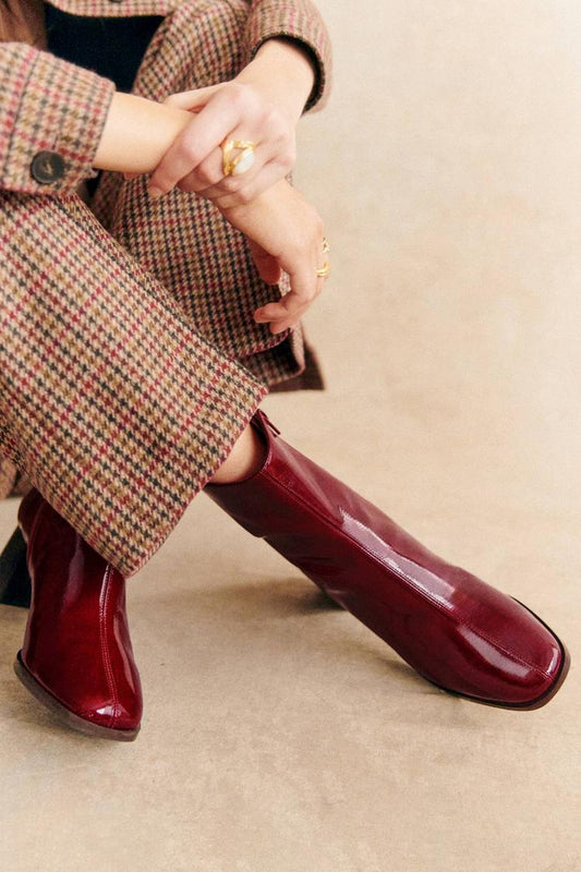 Antoinette | Bottes Bordeaux à Bout Carré, Zip et Talon Épais
