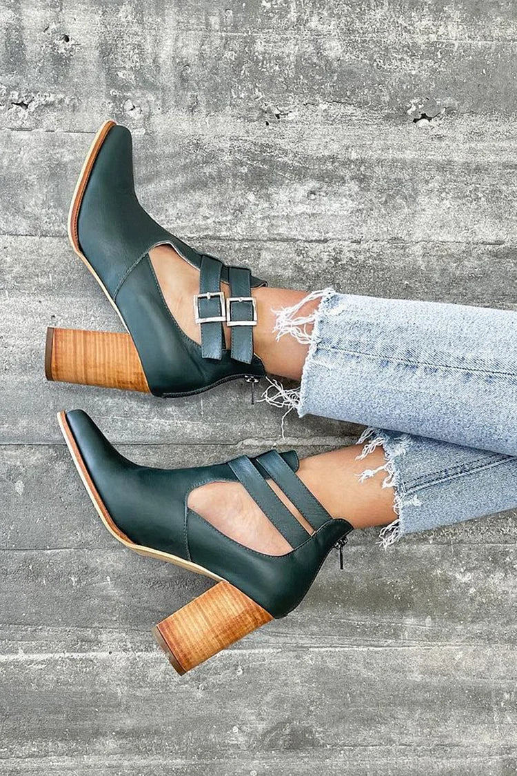 Odile | Bottines Vert Foncé Pointues à Double Boucle
