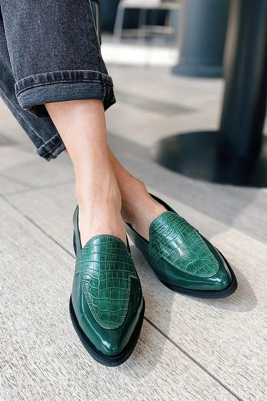Bérénice | Mocassins Pointus Patchwork Effet Croco