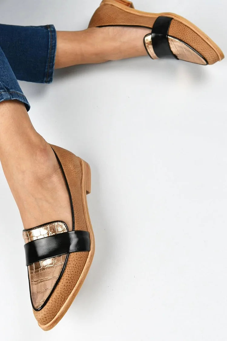 Manon | Mocassins Pointus Patchwork Effet Croco